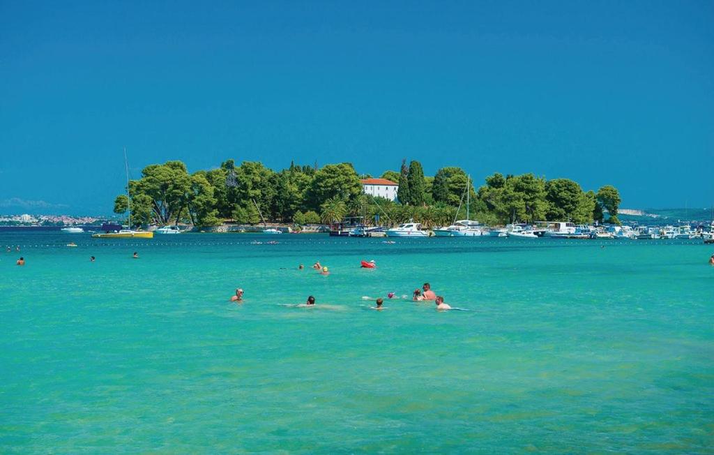 eine Gruppe von Menschen, die in einem großen Wasserkörper schwimmen in der Unterkunft Villa Vesna in Preko