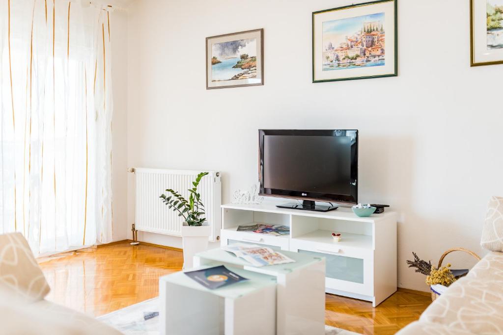 Televízia a/alebo spoločenská miestnosť v ubytovaní Apartment Anamarija with sea view