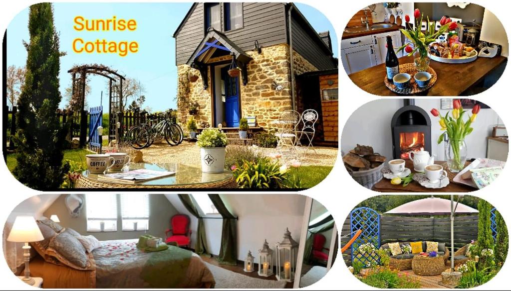 un collage de fotos de una casa con jardín en Sunrise Cottage, en Mégrit