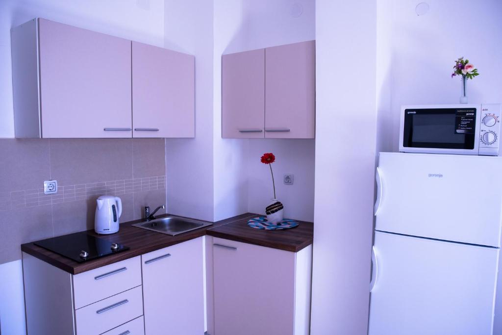 Kuchyň nebo kuchyňský kout v ubytování Apartments Svijet Mora 2