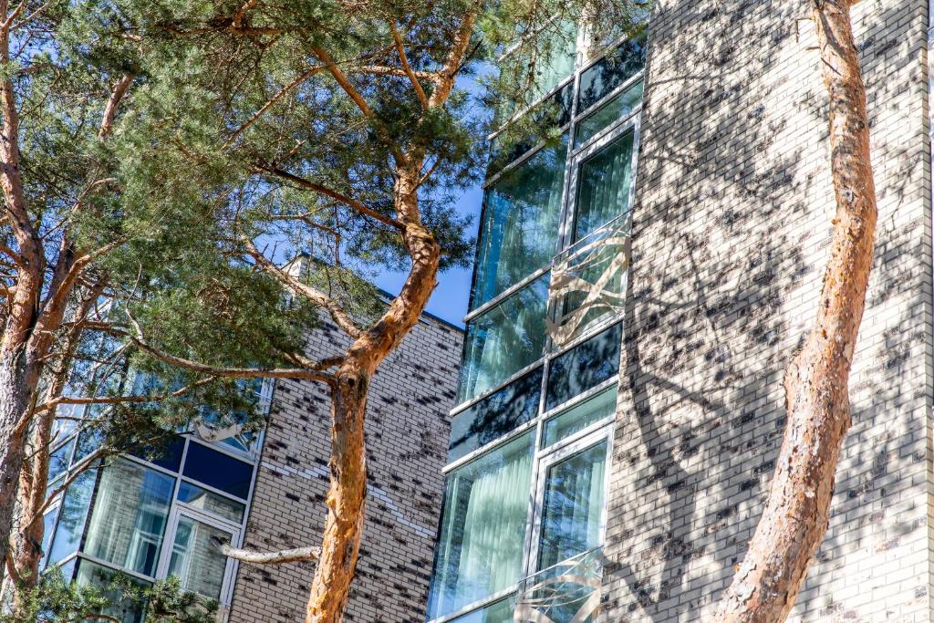 un edificio con un árbol delante de él en Grand Baltic Dunes en Palanga