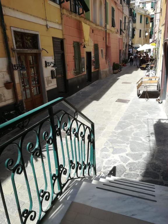 a view of an empty street from a balcony at Chez Tamara with private parking and air conditioned in Monterosso al Mare