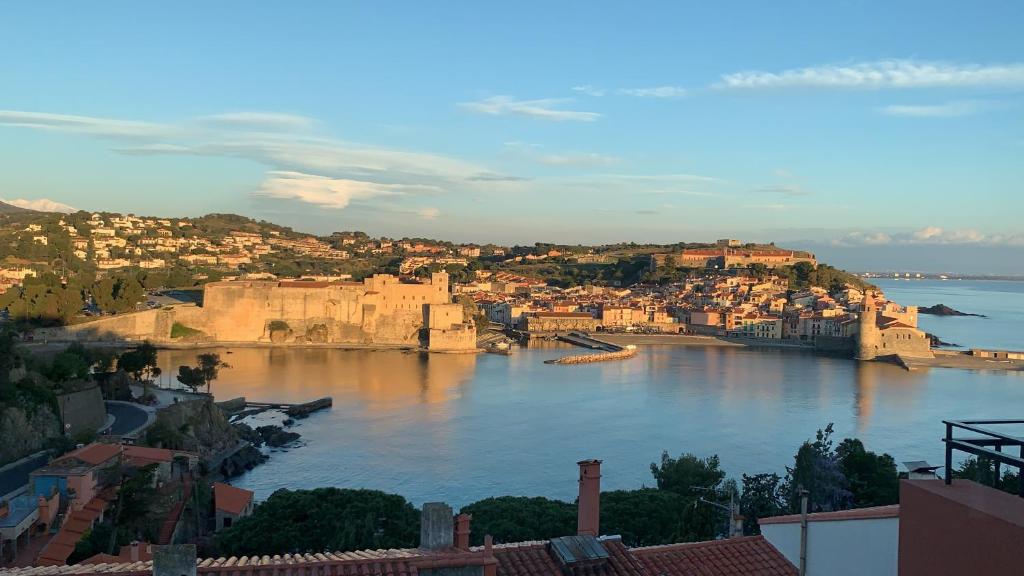 vistas a una ciudad sobre un río con edificios en Canta la Mar - Vue exceptionnelle en Collioure