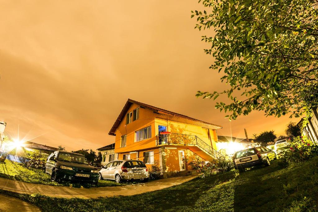 a house with cars parked in front of it at Casa de vacanta Jeny in Novaci-Străini