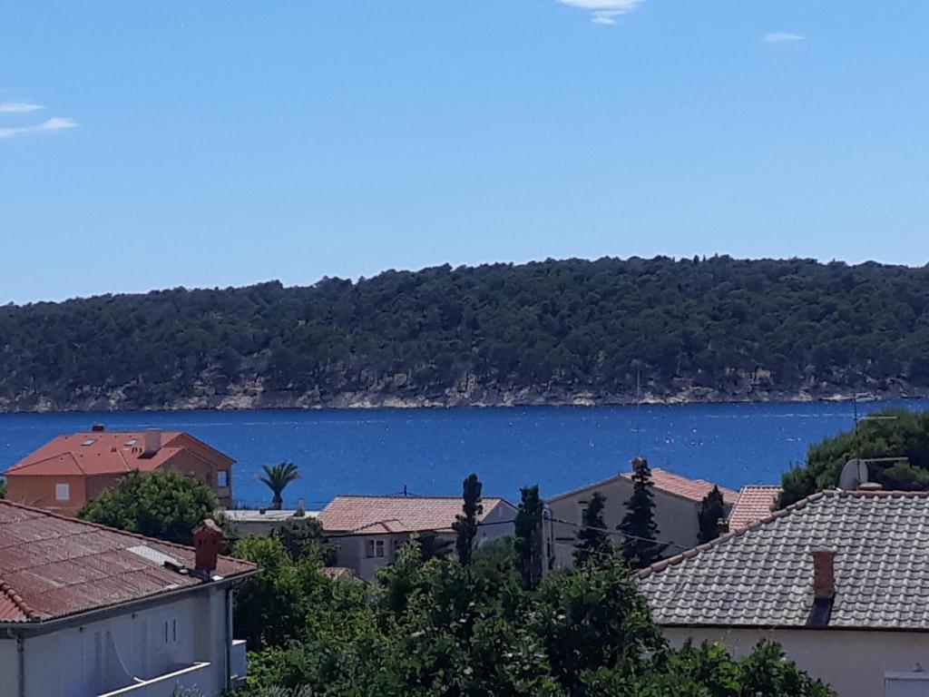 a view of a lake from the roofs of houses at villa Adriana apartments in Rab