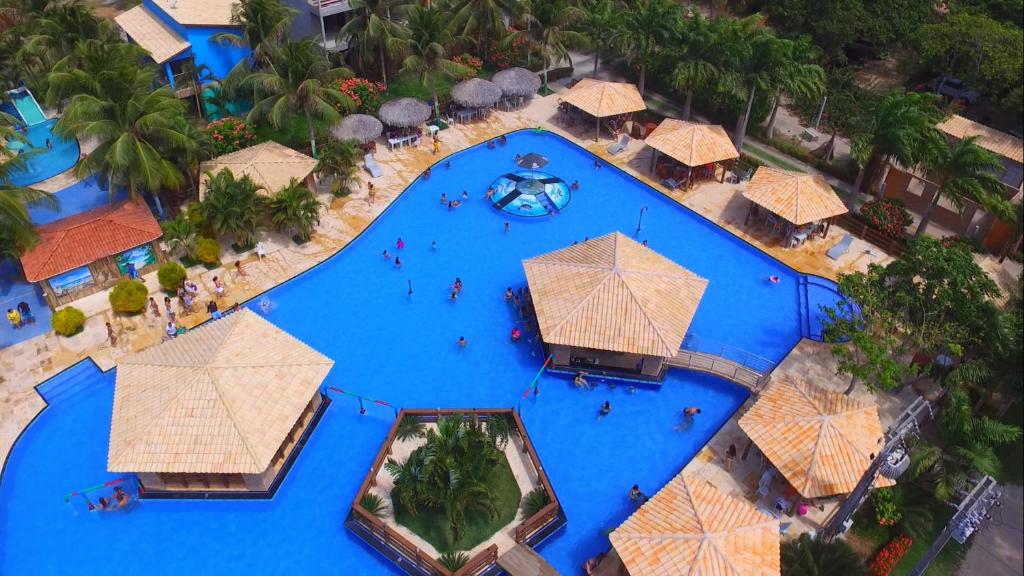 an overhead view of a pool at a resort at Pousada e Restaurante Lagoa Azul in Jijoca de Jericoacoara