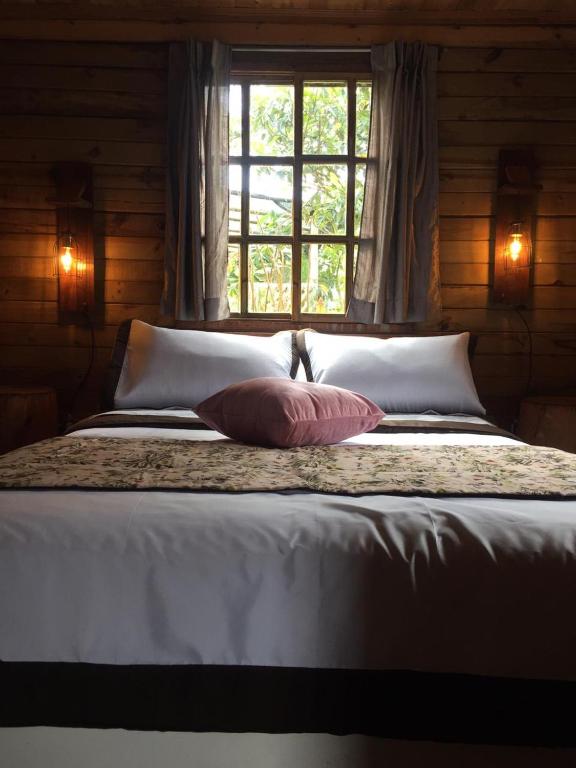 a bed with a cat sitting on top of it at Palmas de Cocora in Salento