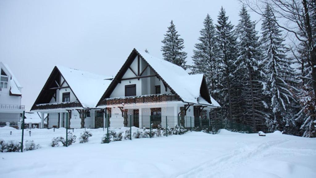 a house is covered in snow with trees at Complex Vile- Milana M Residence in Poiana Brasov