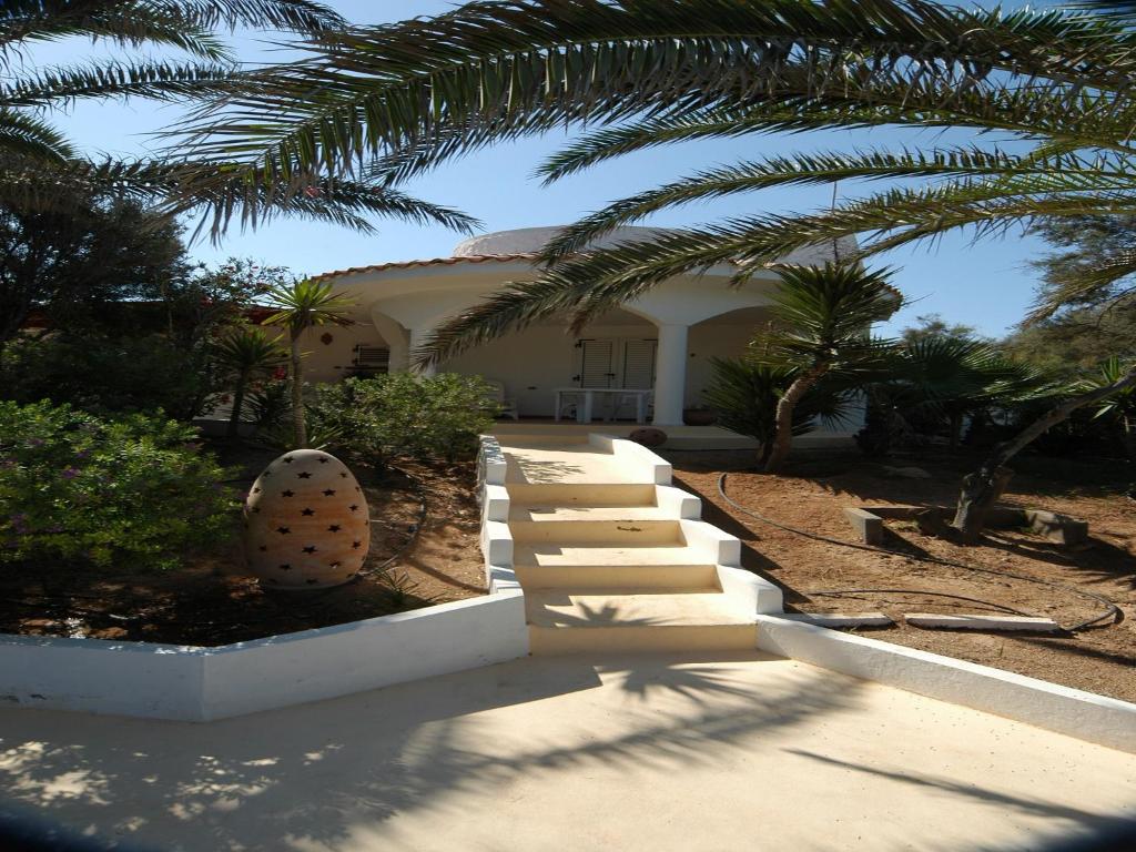 a house with stairs in front of a palm tree at Oasi Di Casablanca in Lampedusa