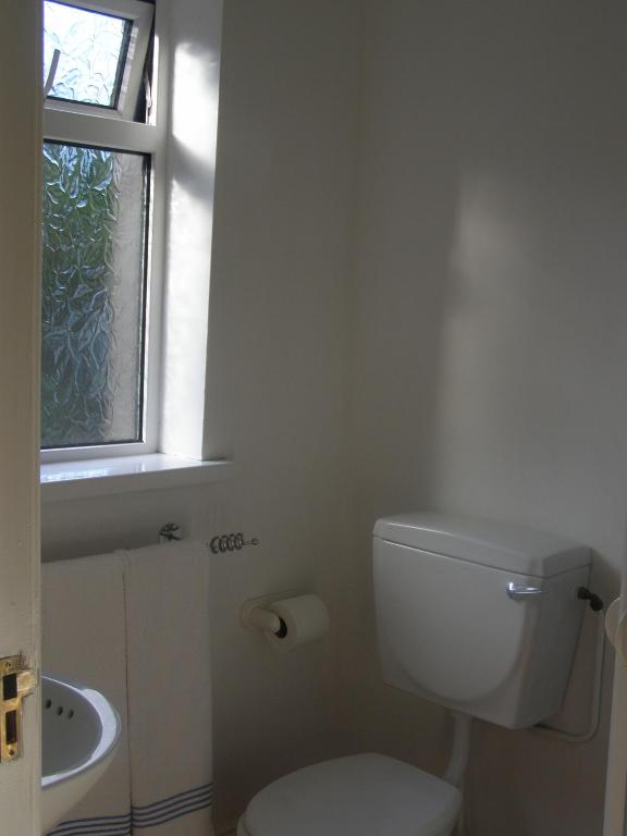 a bathroom with a toilet and a sink and a window at Killurin Lodge in Wexford