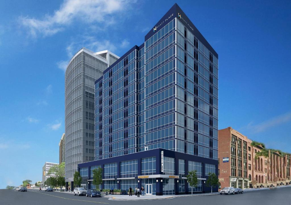 a rendering of a tall office building at Hyatt Place Grand Rapids Downtown in Grand Rapids