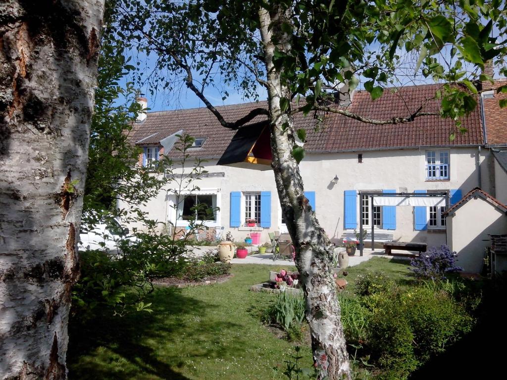 a white house with a tree and a yard at LES HIRONDELLES in Onzain
