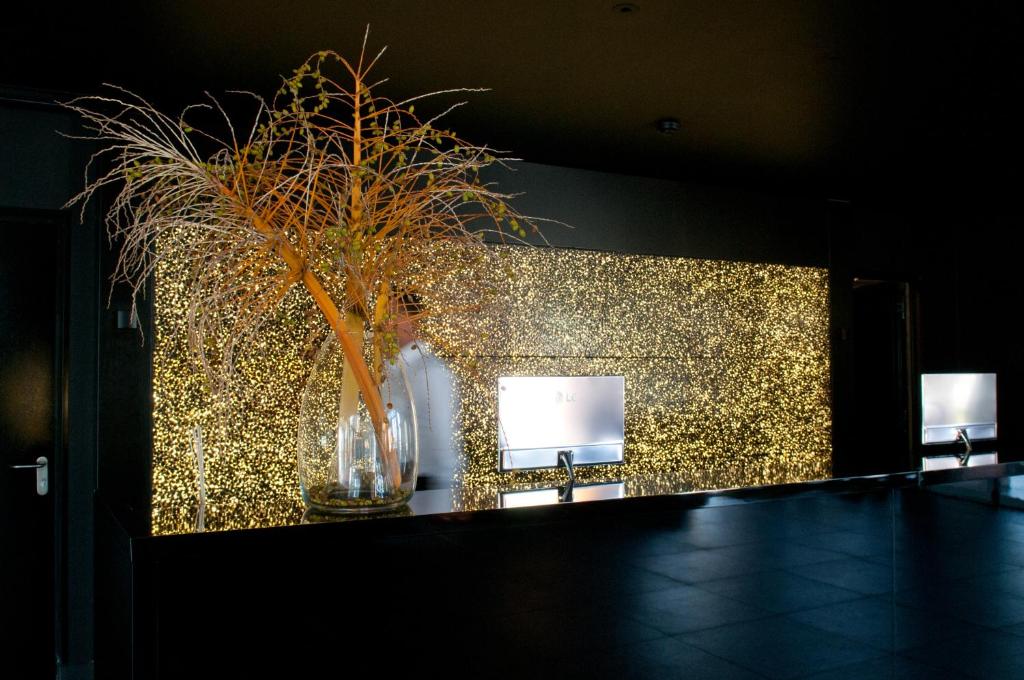 a counter with a vase with a plant in it at Evidencia Belverde Hotel in Amora