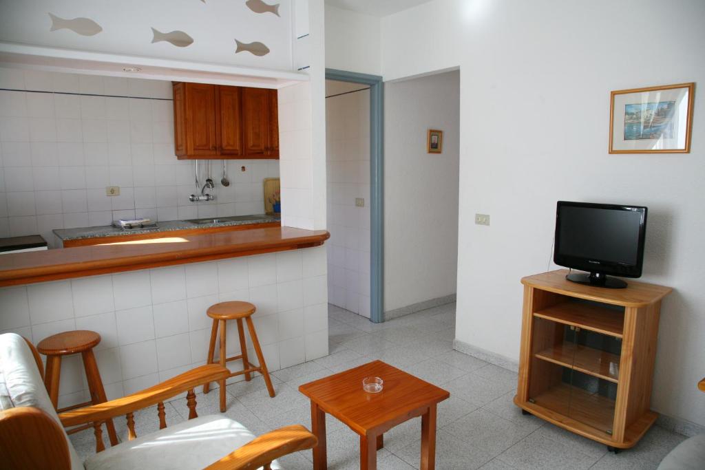 A television and/or entertainment centre at Apartamentos San Sebastián