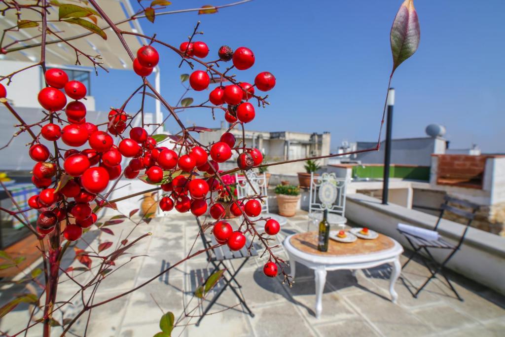 um monte de bagas vermelhas numa planta numa varanda em Casa del sole em Ceglie Messapica