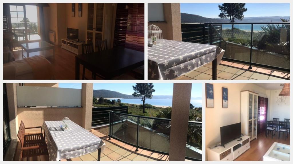 un collage de fotos de una casa con balcón en Apartamento Fisterra, en Finisterre