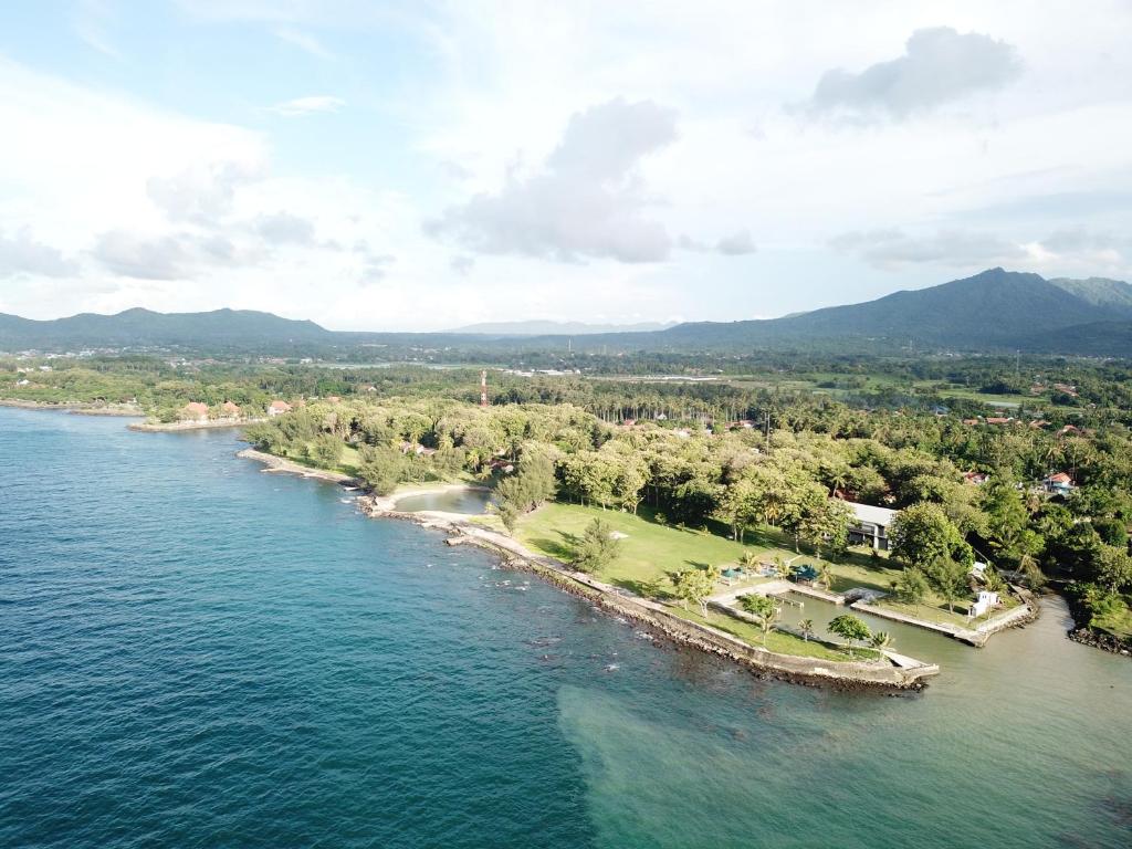 an aerial view of an island in the water at Sanghyang Indah Spa Resort in Anyer