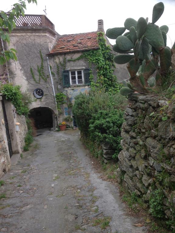 a stone house with a stone wall and a street at la luna e sei soldi in Tovo San Giacomo