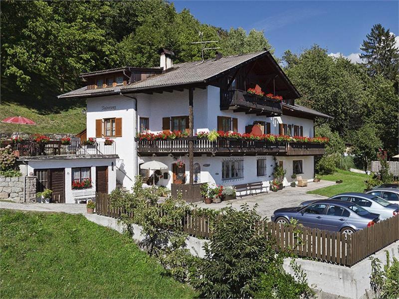 ein großes weißes Haus mit davor geparkt in der Unterkunft Haus Niederweg in Dorf Tirol