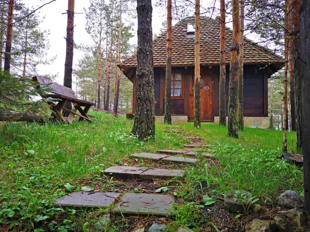 dom w lesie z ścieżką prowadzącą do niego w obiekcie Vajat Kovačević w mieście Divčibare