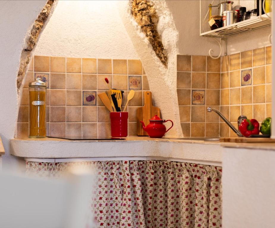kuchnia z blatem ze zlewem i blatem w obiekcie Apartman Valdi w Bašce