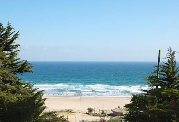 a view of the ocean from a beach with trees at Cabañas Hermansen in Maitencillo