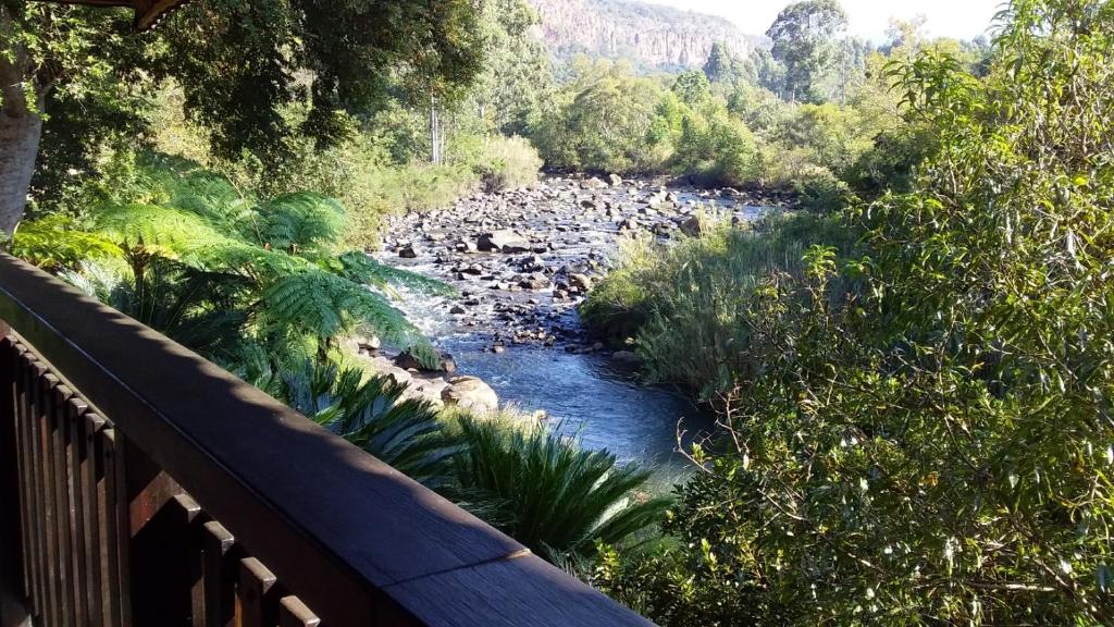 un fiume con un mucchio di anatre nell'acqua di Crocriver Chalet Schoemanskloof a Schoemanskloof