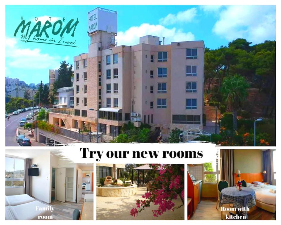 uma colagem de fotos de um edifício e uma cidade em Marom Hotel em Haifa