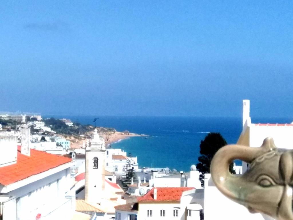 a view of the ocean from a city with a mask at Olimar Sea View Apartment in Albufeira