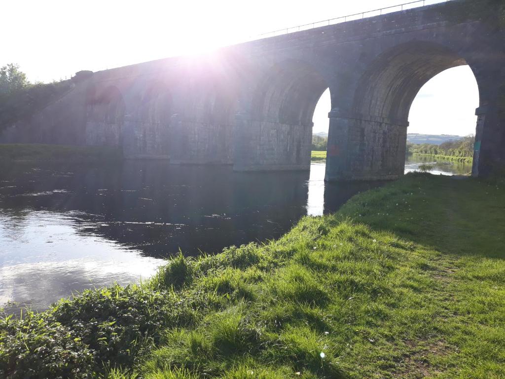 un puente sobre un río con el sol brillando en Matty&#39;s Pub - Apartment&#39;s, en Carlow