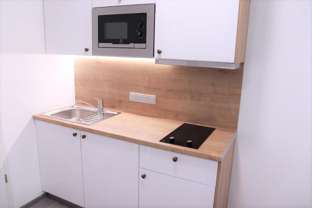 Kuchyň nebo kuchyňský kout v ubytování JM Apartments