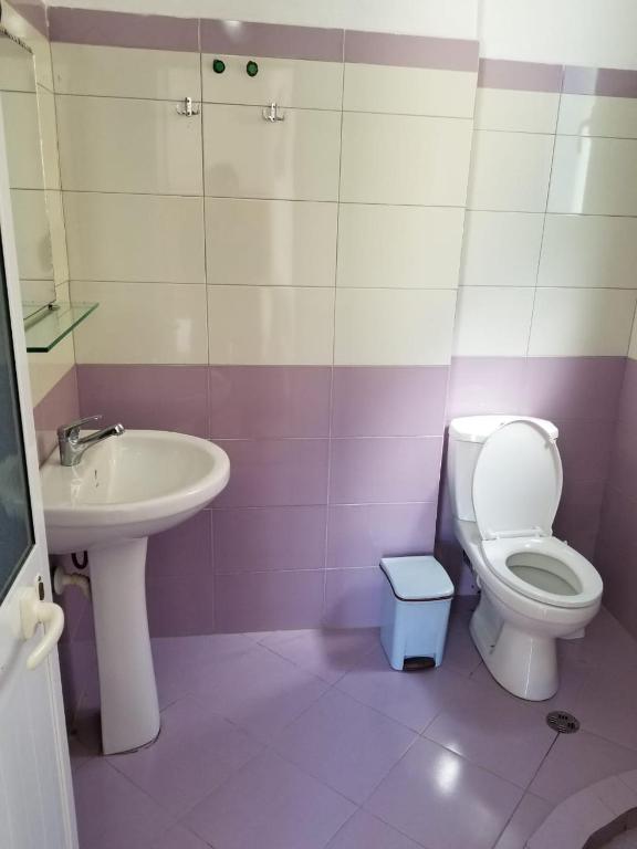 a bathroom with a toilet and a sink at Romantika in Shëngjin