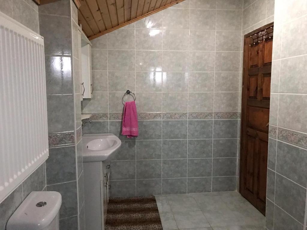 ein Bad mit einem Waschbecken und einem WC in der Unterkunft Villa Kartalkaya in Kındıra