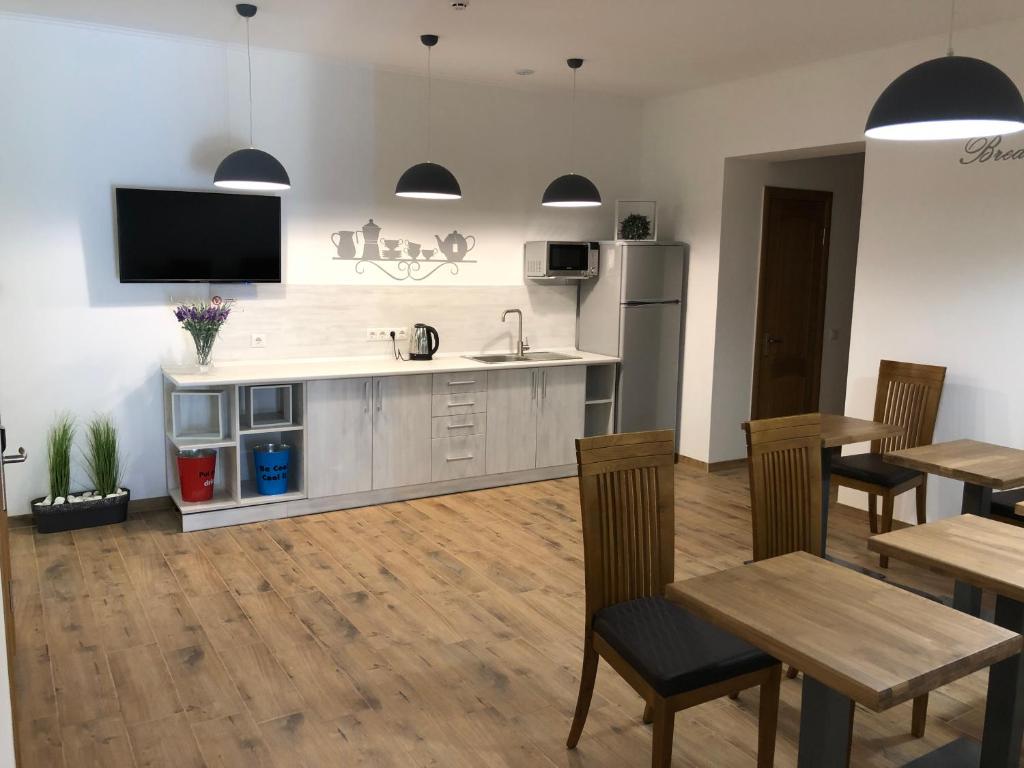Kuchyň nebo kuchyňský kout v ubytování Hotel Bonus