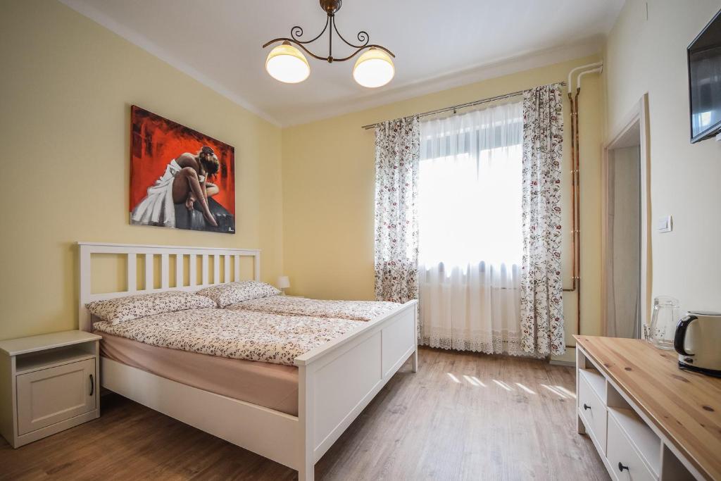 um quarto com uma cama e uma janela em Apartments Maria em Liubliana