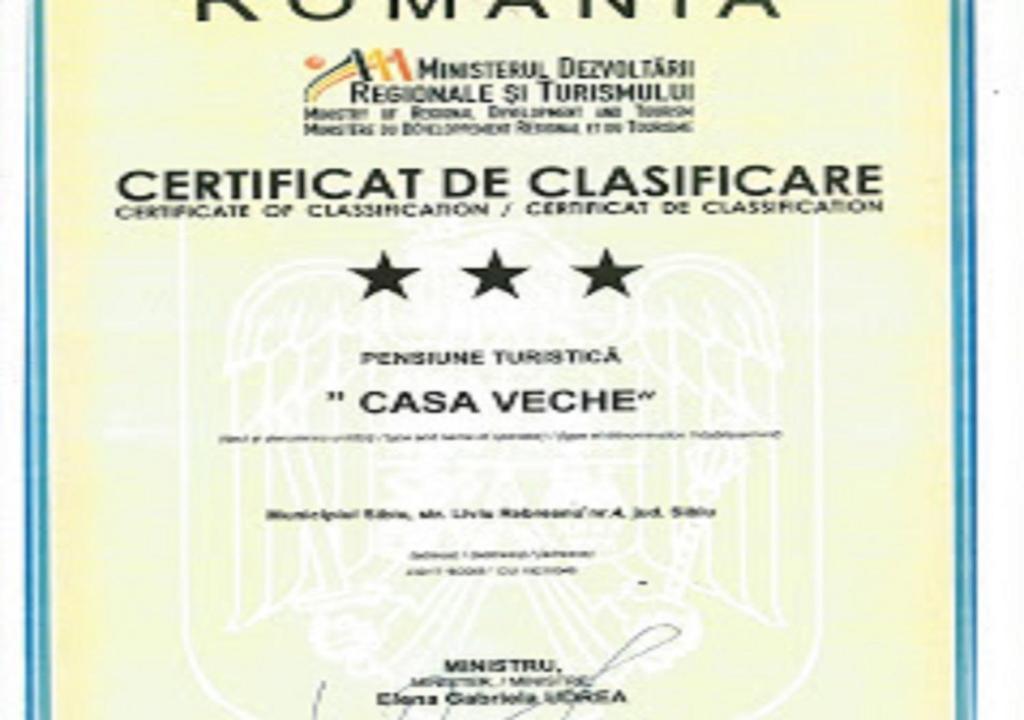 Certifikát, hodnocení, plakát nebo jiný dokument vystavený v ubytování Casa Veche