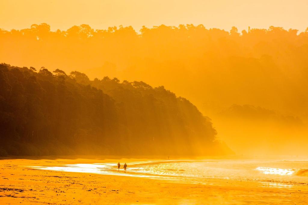 two people standing on a beach near the water at Taj Exotica Resort & Spa, Andamans in Havelock Island