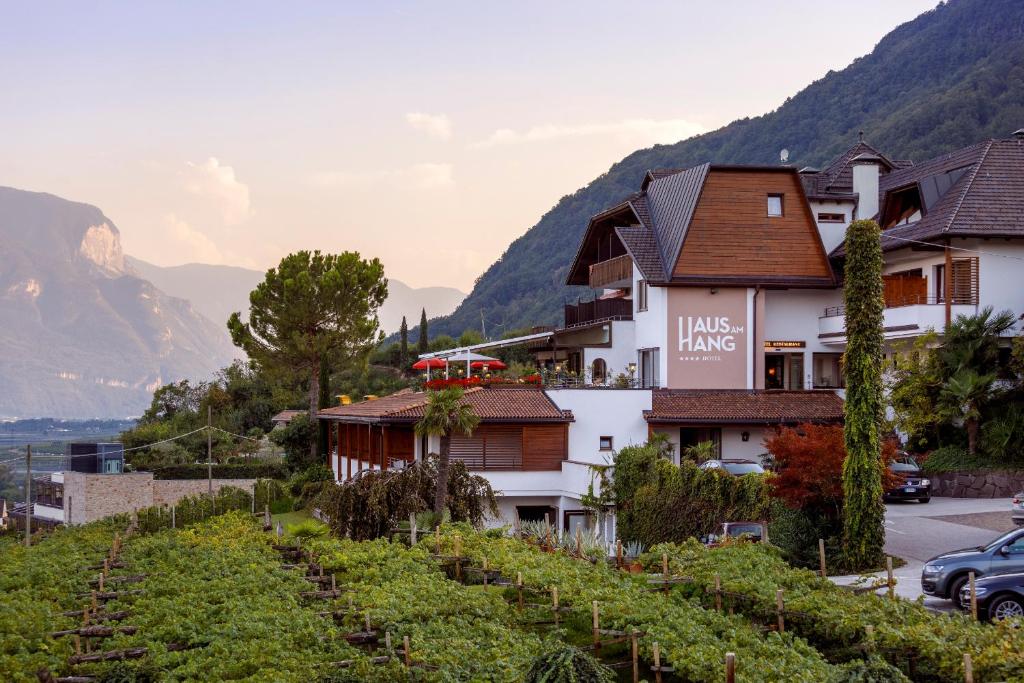 ein Hotel auf einem Hügel mit einem Weinberg in der Unterkunft Hotel Haus am Hang in Kaltern