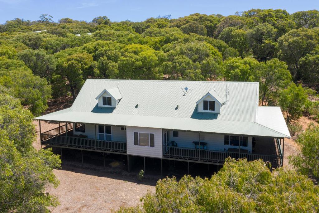 an aerial view of a house in the forest at Sea Breeze Chalets Yallingup in Yallingup
