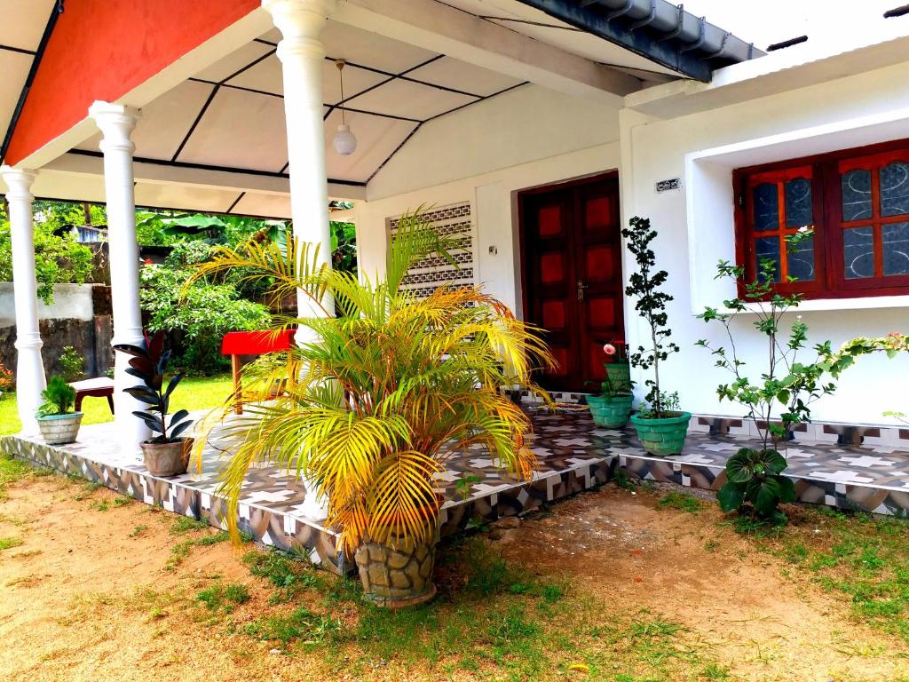 una casa con plantas delante de ella en Charitha Rest en Ampara