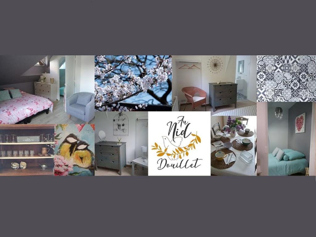 a collage of pictures of a room with a bedroom at Au Nid Douillet in Seigy