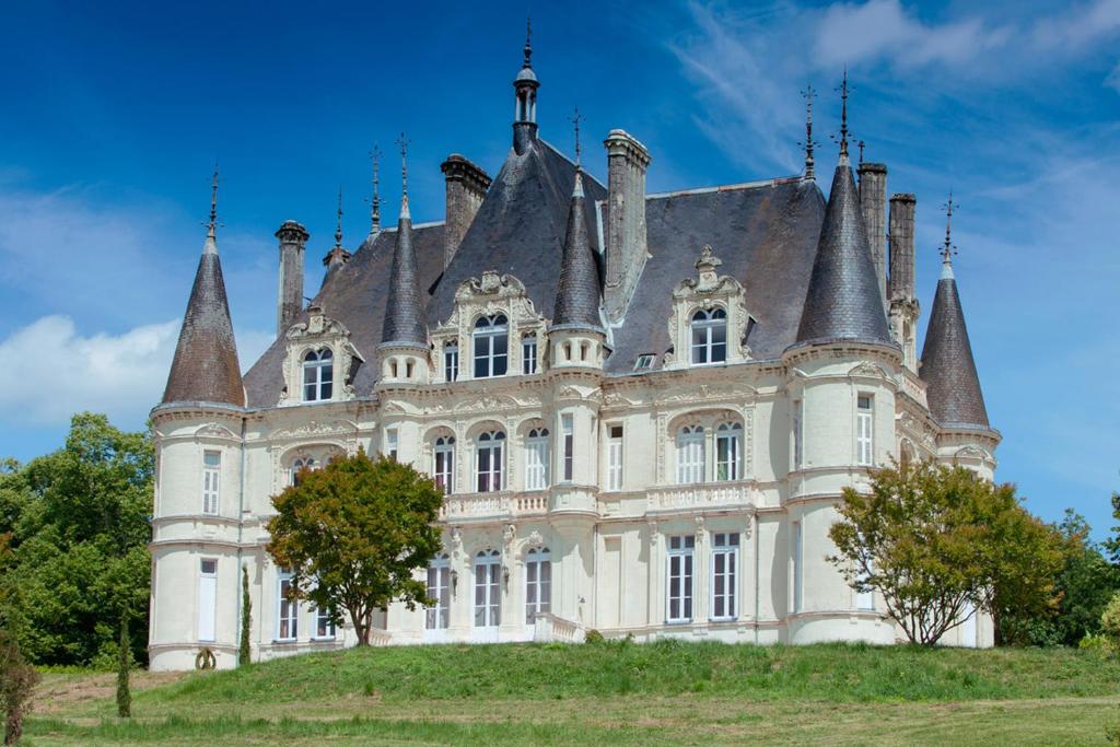 un viejo castillo en la cima de una colina en Chateau Marieville, en Bonneuil-Matours