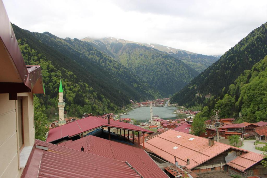 a view of a town with a river and mountains at SEFA APART in Uzungol