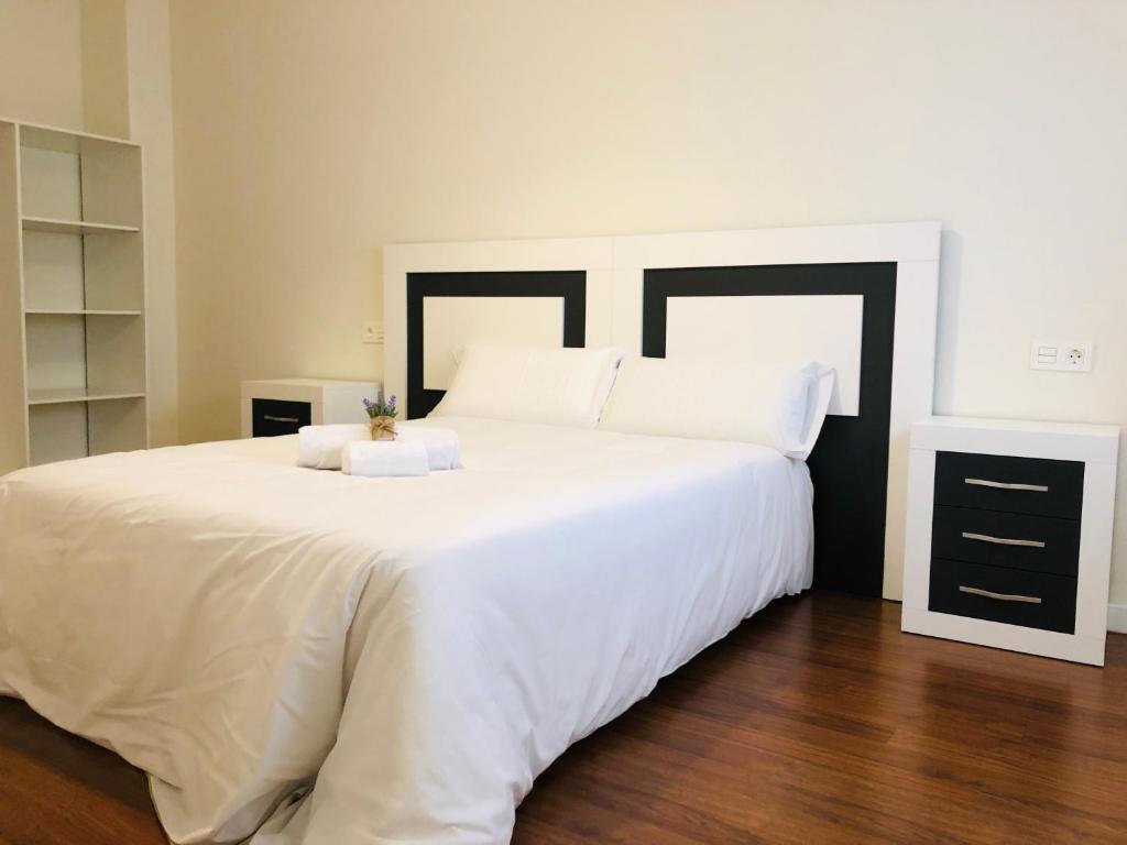 薩拉曼卡的住宿－Apartamento turísticos Puente Romano P1 1-C，卧室配有白色床单和白色大床
