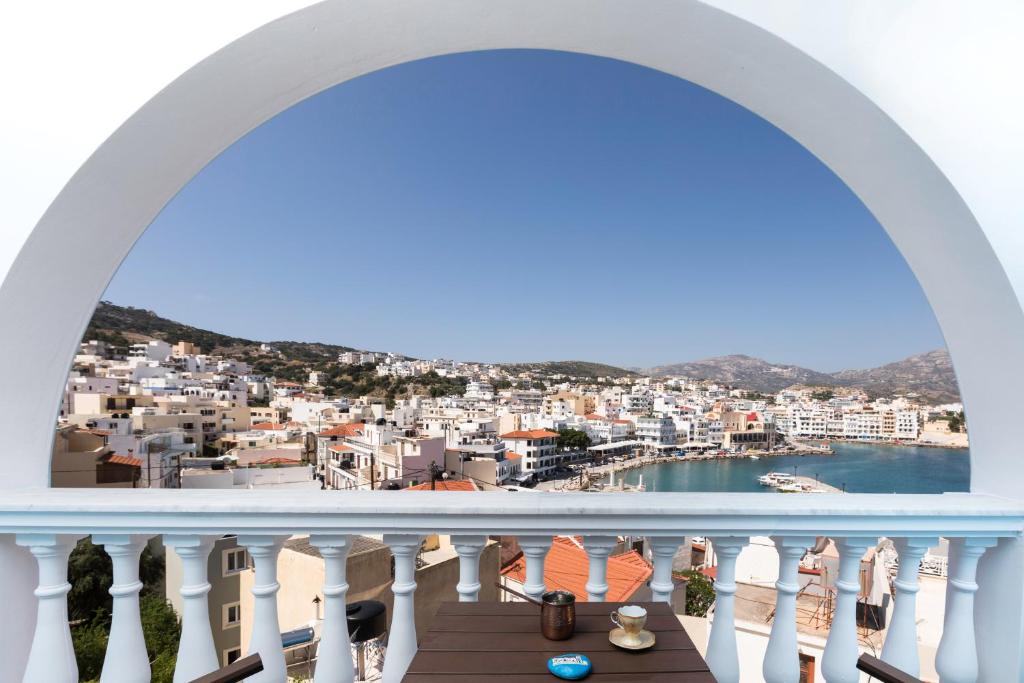 a view of a city from a balcony at Gorgona Traditional Studio in Karpathos Town