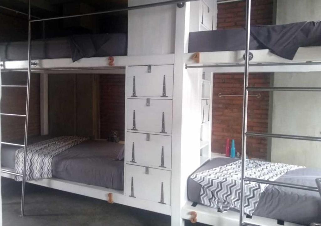 a couple of bunk beds in a room at Shelter Hostel Malang in Malang