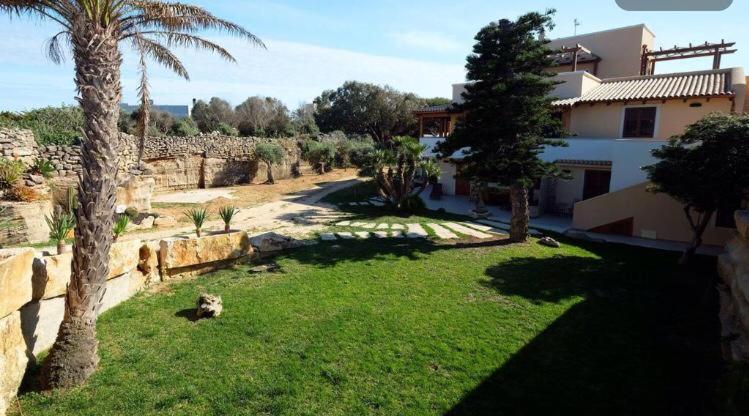 a yard with palm trees and a house at Villa Oblò in Favignana