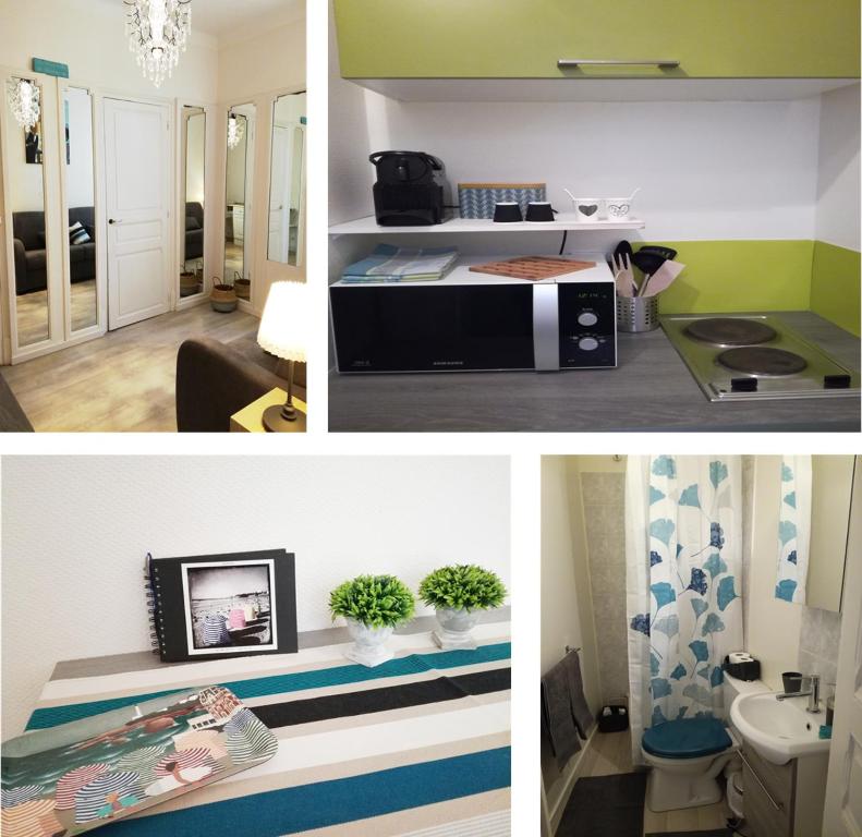een collage van drie foto's van een kamer bij Erdian in Biarritz