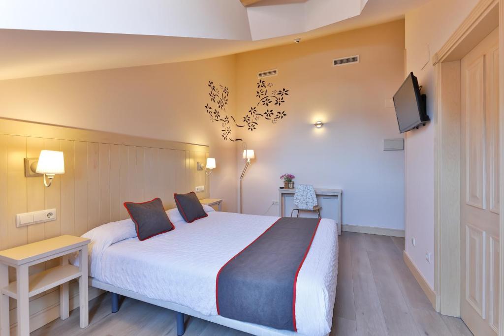 Habitación de hotel con cama y TV en Hostal La Chata by Vivere Stays, en La Granja de San Ildefonso
