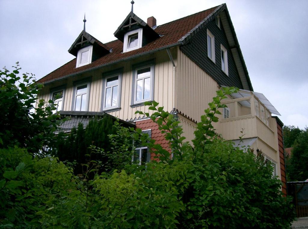 uma casa grande com um telhado de gambrel em Pension Haus Martha em Bad Grund
